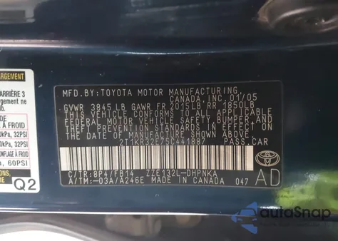 2005 Toyota Matrix Xr z USA, uszkodzony, nr VIN 2T1KR32E75C441887